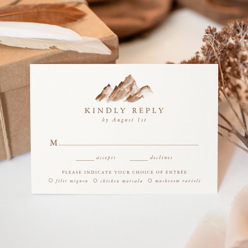 Minimalist Brown Mountain Wedding RSVP Meal Choice Enclosure Card