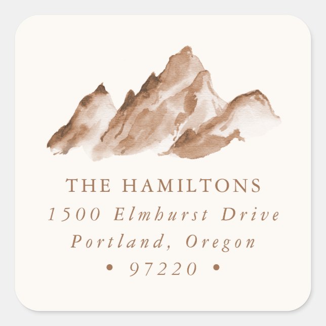 Minimalist Brown Mountains Return Address Square Sticker (Front)