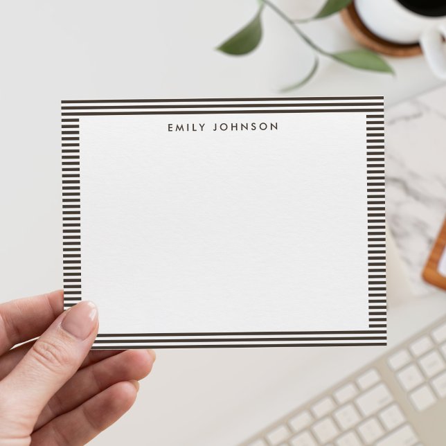 Minimalist Brown Stripes Monogram Note Card (Creator Uploaded)