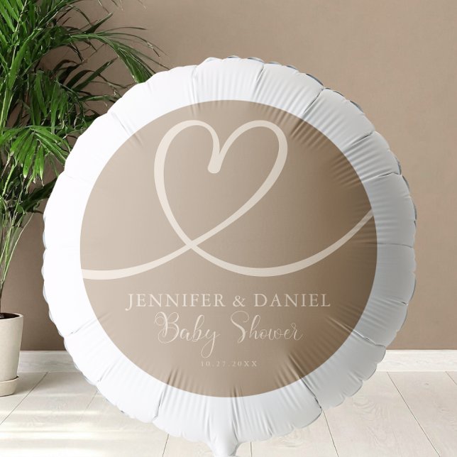 Minimalist Brown Tan Elegant Heart Baby Shower Balloon (Creator Uploaded)