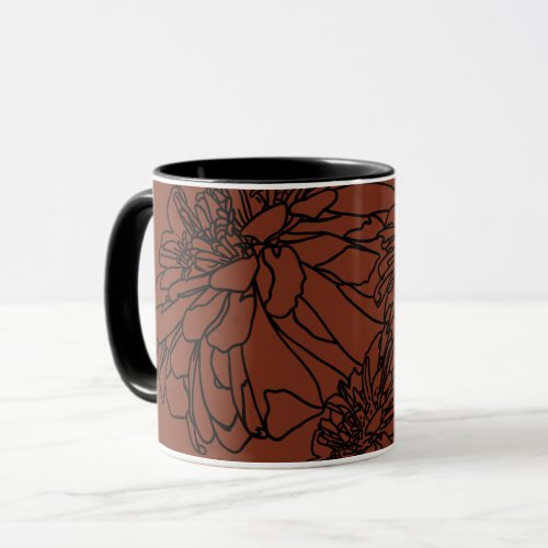 Minimalist brown terra cotta black floral drawing  mug