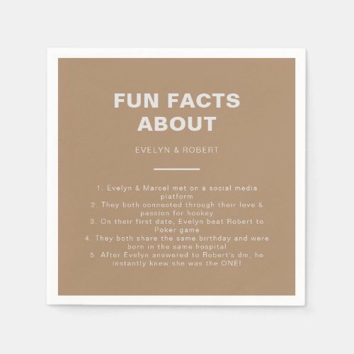 Minimalist Brown Trivia Fun Facts Wedding   Napkins