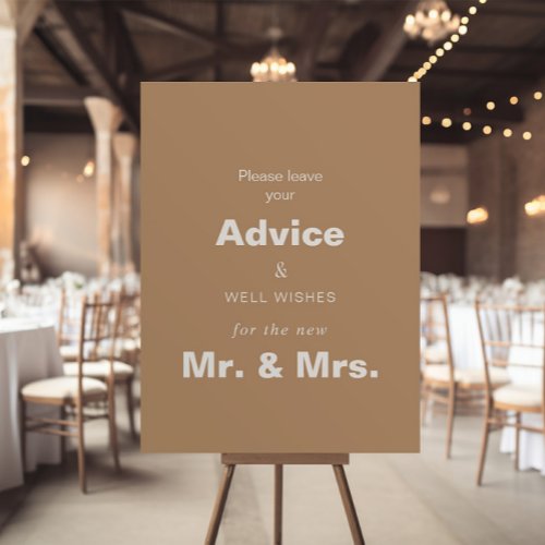Minimalist Brown Wedding Advice and Well Wishes Poster