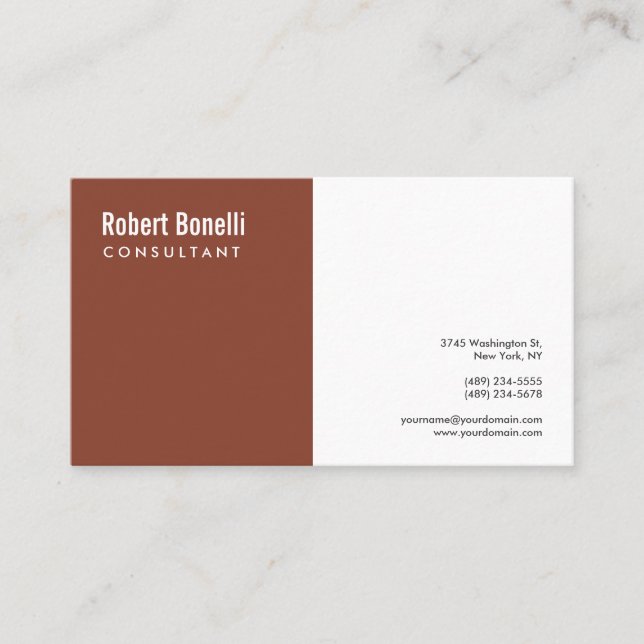Minimalist Brown White Modern Custom  Business Card (Front)
