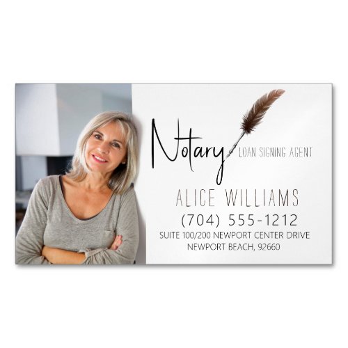 Minimalist Brown  White Notary Photo Business Card Magnet