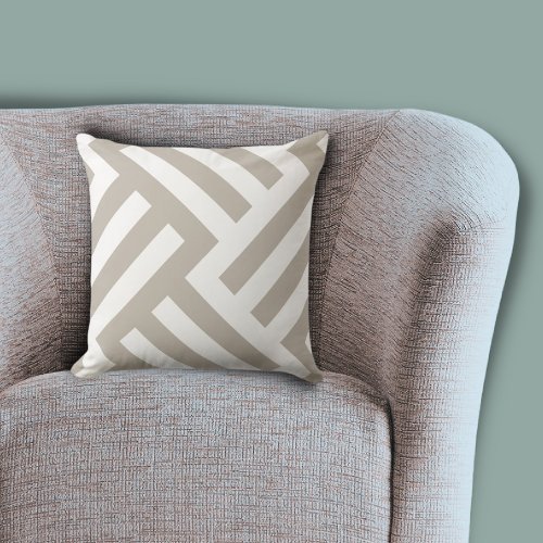 Minimalist Brown  White Striped Tiles Patterned Throw Pillow