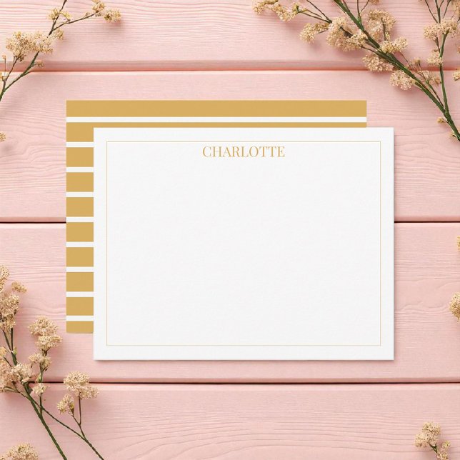 Minimalist Brown & White Stripes Classic Chic Note Card (Creator Uploaded)