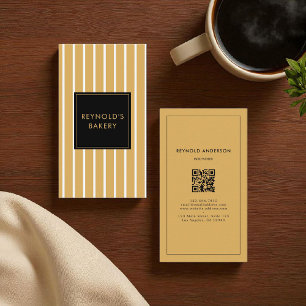 Minimalist Brown & White Stripes QR Code Bakery Business Card