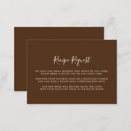 Minimalist Brown White Wedding Recipe Request  Enclosure Card