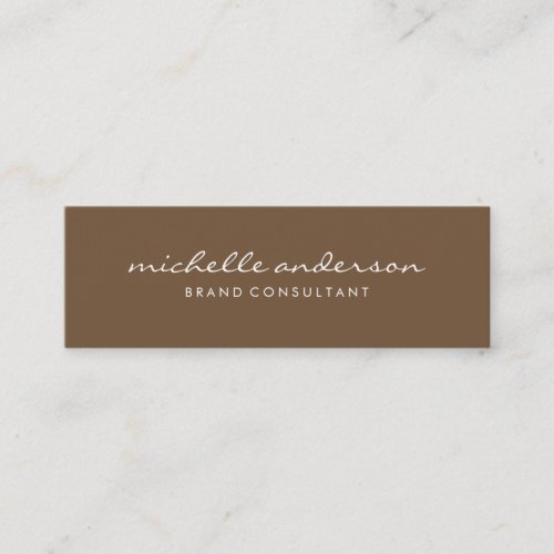 Minimalist Brown with Cursive Text Mini Business Card