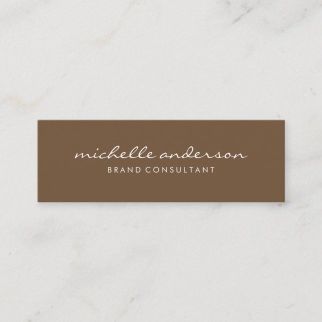 Minimalist Brown with Cursive Text Mini Business Card (Front)