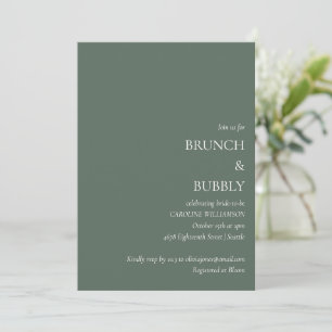 Minimalist Brunch Bubbly Bridal Shower Dark Sage Invitation