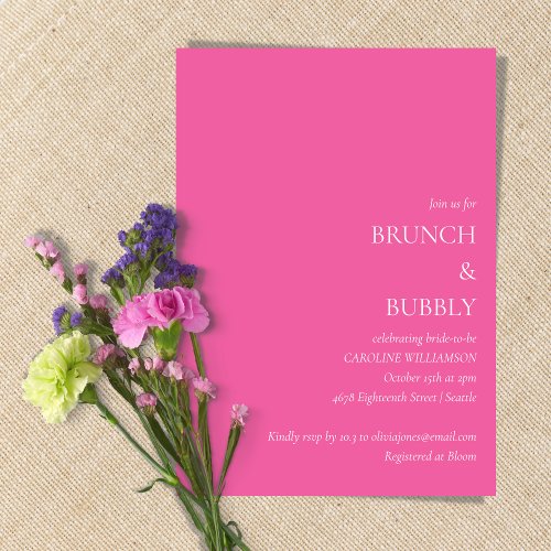 Minimalist Brunch Bubbly Bridal Shower Hot Pink Invitation