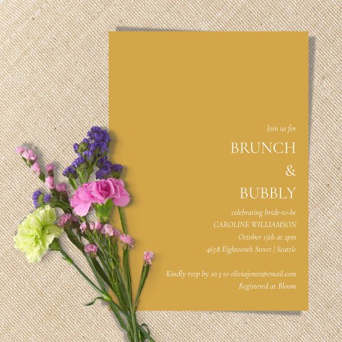 Minimalist Brunch Bubbly Bridal Shower Yellow Invitation
