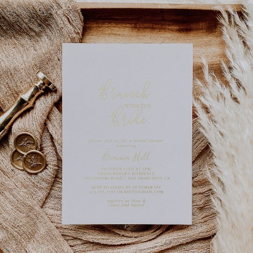 Minimalist Brunch with the Bride Shower Gold    Foil Invitation