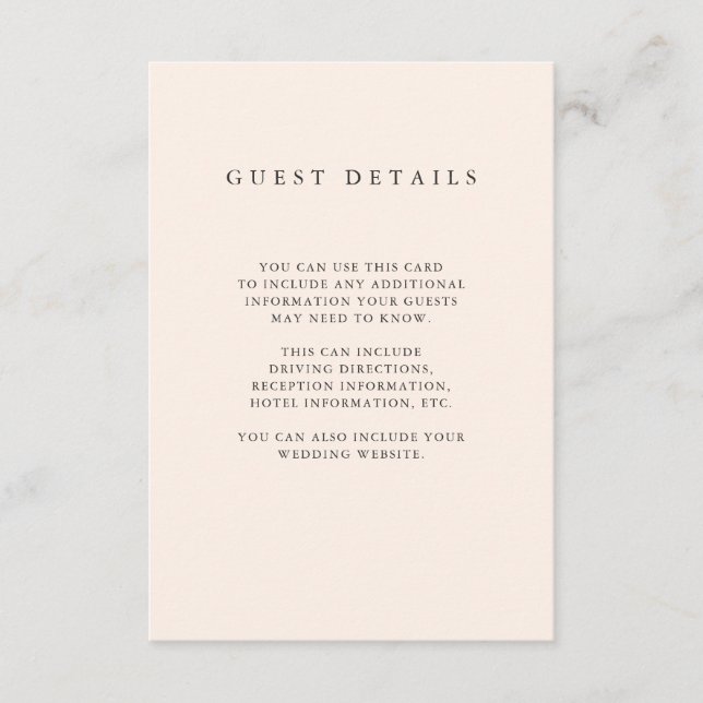 Minimalist Brush | Blush Pink Guest Information Enclosure Card (Front)