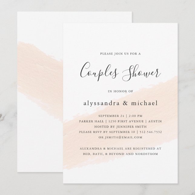 Minimalist Brush Blush Pink Stripe Couples Shower Invitation (Front/Back)