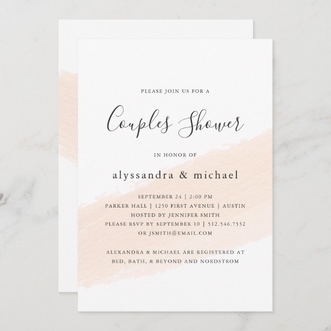 Minimalist Brush Blush Pink Stripe Couples Shower Invitation (Front/Back)