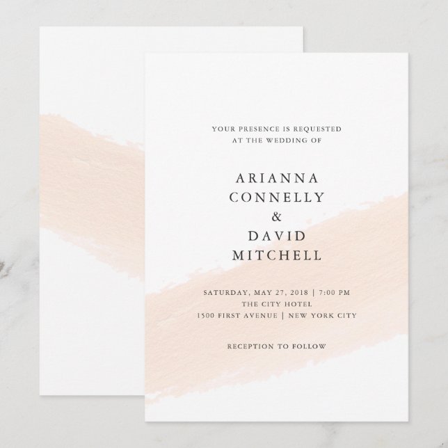 Minimalist Brush | Blush Pink Stripe Wedding Invitation (Front/Back)