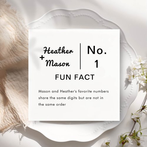 Minimalist Brush Couple Fun Facts Wedding Napkins