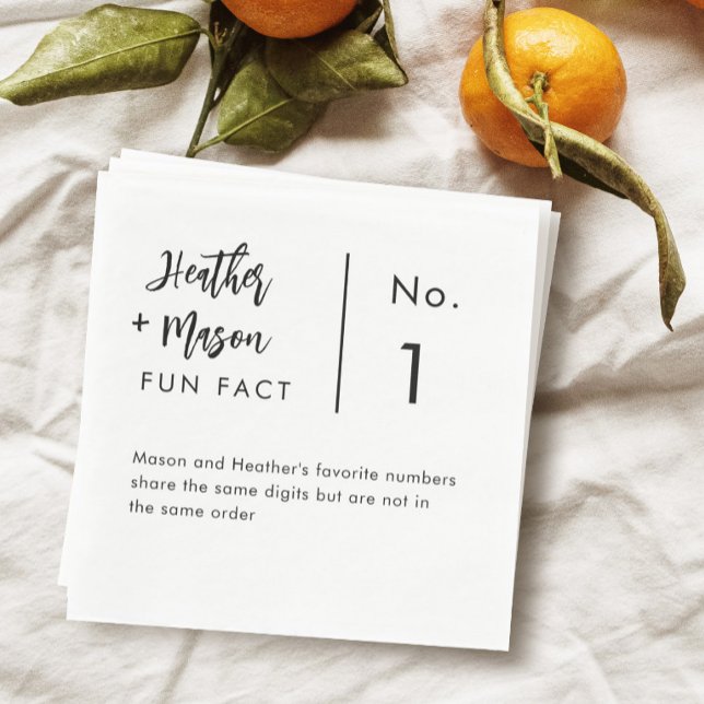 Minimalist Brush Couple Fun Facts Wedding Napkins (Creator Uploaded)