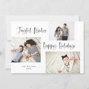 Minimalist Brush Script 3 Collage Photo Holiday Ca Card