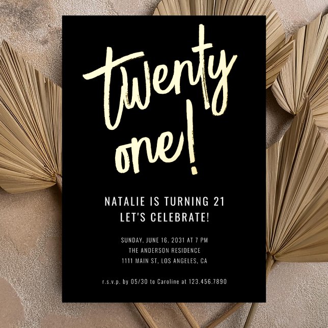 Minimalist Brush Script Black Gold 21st Birthday  Foil Invitation (Creator Uploaded)