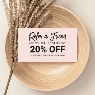 Minimalist Brush Script Blush Pink Referral Card