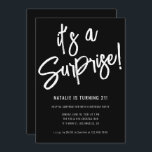 Minimalist Brush Script Surprise Birthday Party Invitation<br><div class="desc">Celebrate in style with our Modern Minimalist Surprise Birthday Party Invitation. Featuring a chic brush script font for "It's a Surprise" and fully customizable text, this sleek design is perfect for adult birthday parties. Personalize the details with ease using our design tool—change the background and text colors to match your...</div>