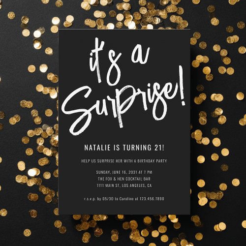 Minimalist Brush Script Surprise Birthday Party