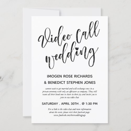 Minimalist Brush Script Video Call Wedding Invitation