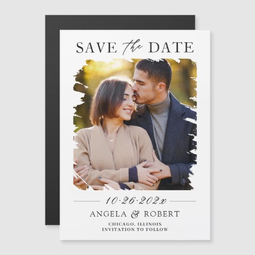 Minimalist Brush Stroke Photo Save the Date Magnet - Modern Minimalist Brush Stroke Photo Save the Date Magnetic Card