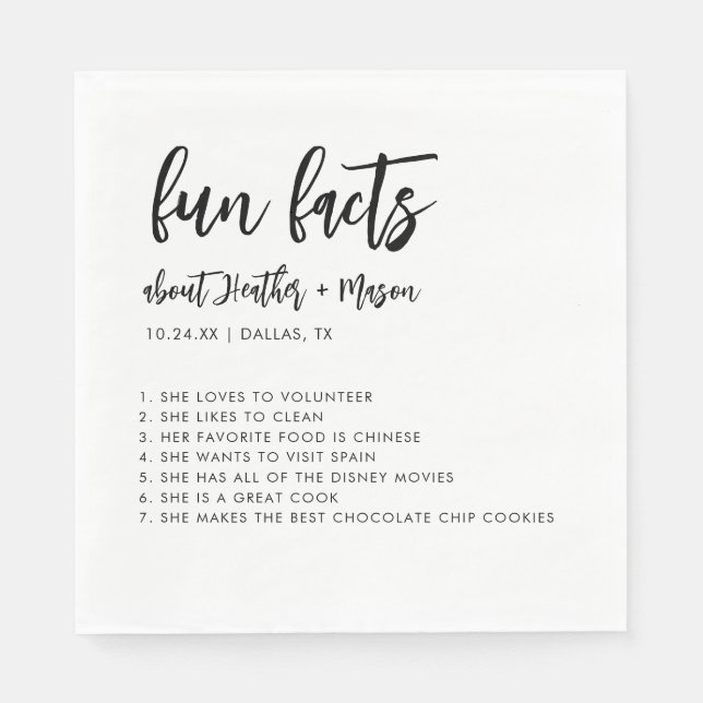 Minimalist Brush Wedding Fun Facts About Napkins (Front)