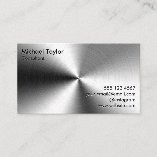 Minimalist Brushed Metal Modern Elegant Business Card (Front)