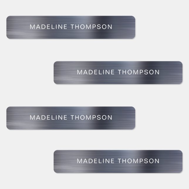 Minimalist Brushed Metallic Silver Gray Name Labels (Group)
