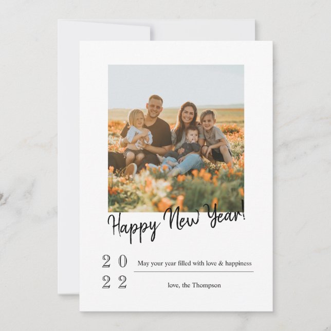 Minimalist Brushed Typography Photo Happy New Year Holiday Card (Front)