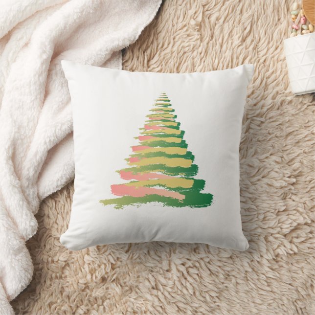 Minimalist Brushstroke Christmas Tree Throw Pillow (Blanket)