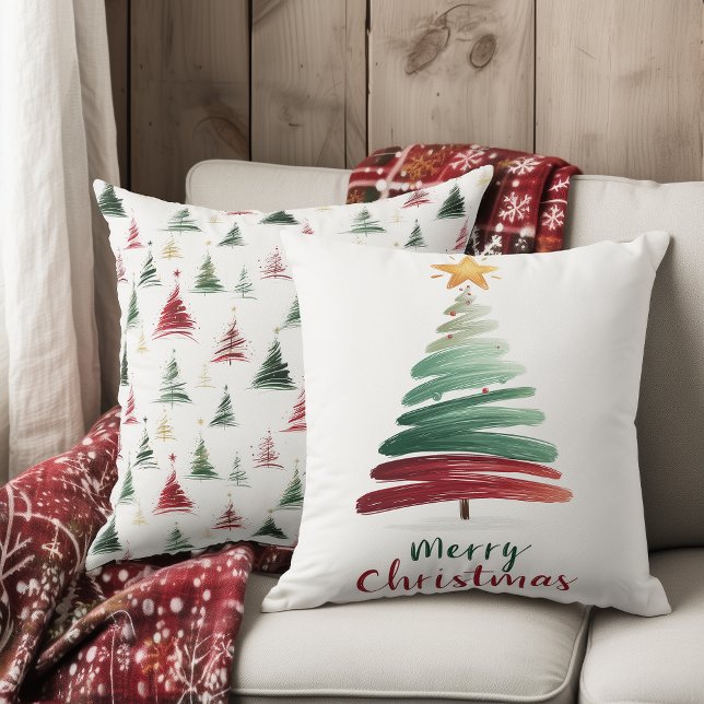 Minimalist Brushstroke Christmas Tree Throw Pillow (Creator Uploaded)