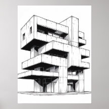 Minimalist Brutalist Architecture Line Art Abstrac