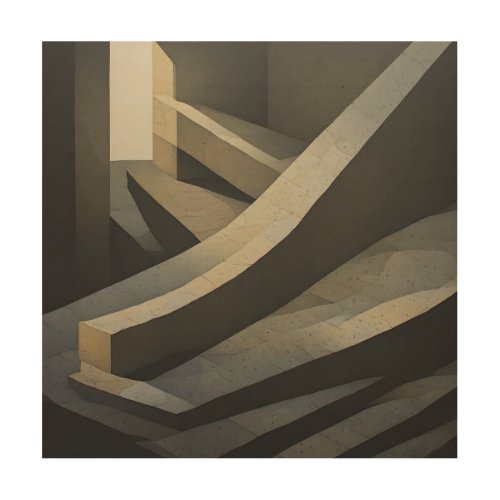 Minimalist Brutalist Concrete Stairs Abstract Wood Wall Art