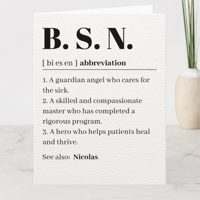 Minimalist BSN Nursing Grad Personalized Congrats  Card (Front)