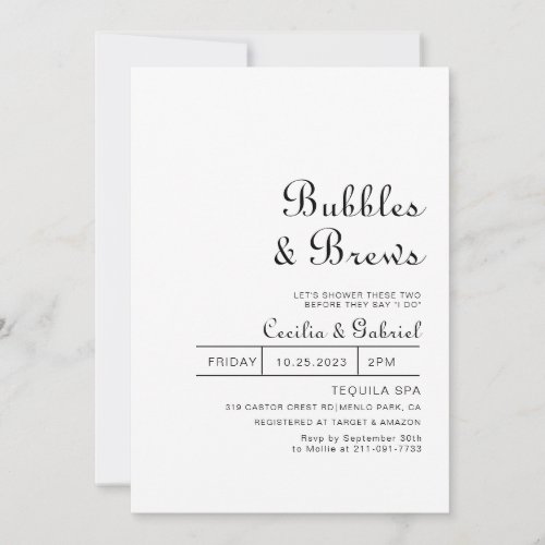 Minimalist Bubbles  Brews Bridal shower  Invitation