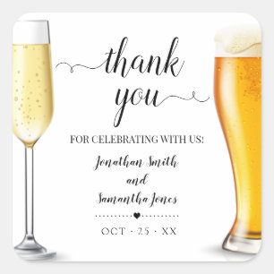 Minimalist bubbles & brews Thank you wedding Square Sticker