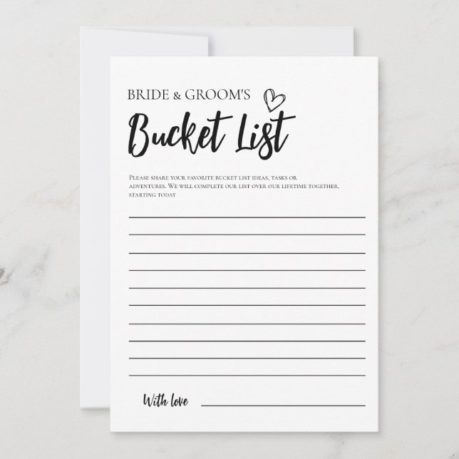 Minimalist Bucket List for Bride and Groom Card (Front)