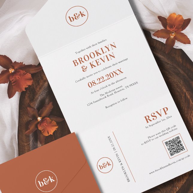 Minimalist Budget Terracotta Rust QR Code | PHOTO All In One Invitation (Creator Uploaded)