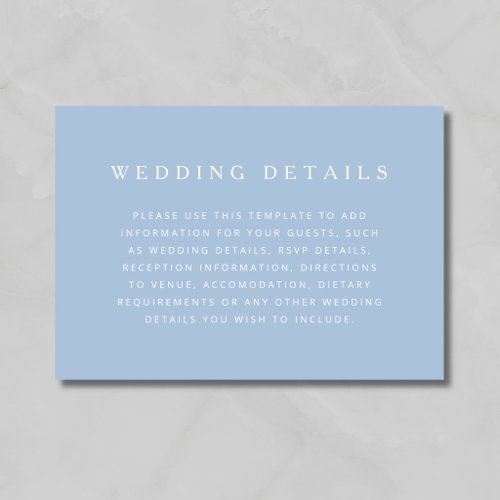 Minimalist Bue Wedding Details Enclosure Card