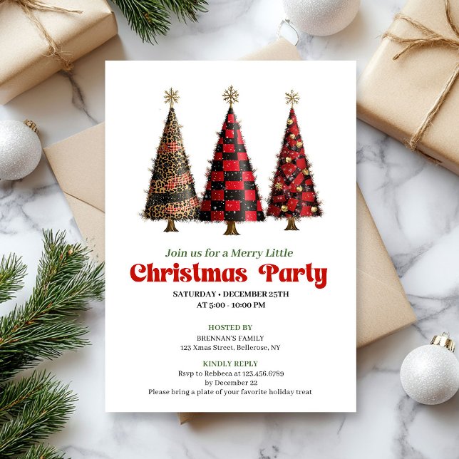 Minimalist buffalo plaid Christmas tree invitation (Minimalist buffalo plaid Christmas tree invitation)