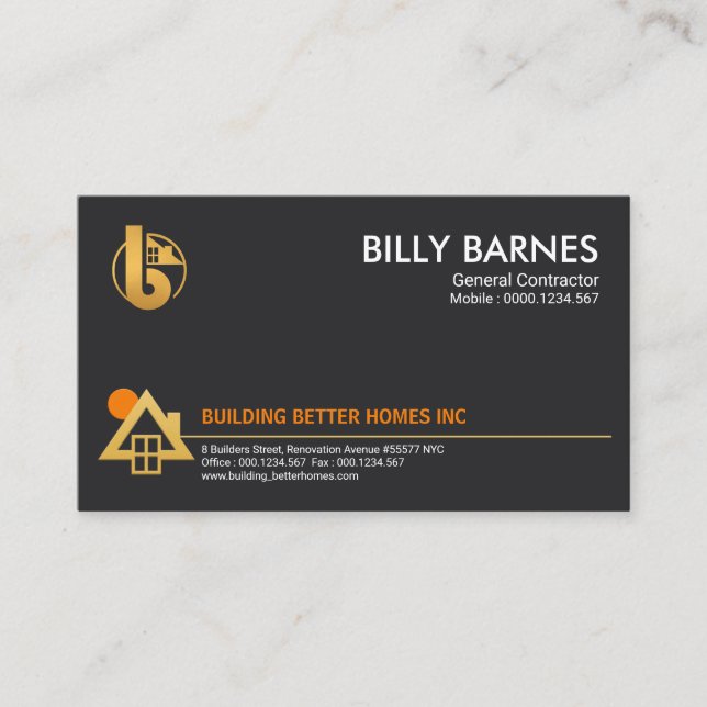 Minimalist Builders Home Sun Icon Contractor Business Card (Front)