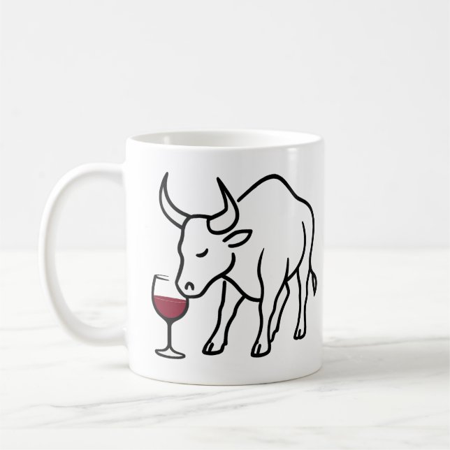 Minimalist Bull with Wine Glass Illustration Mug (Left)