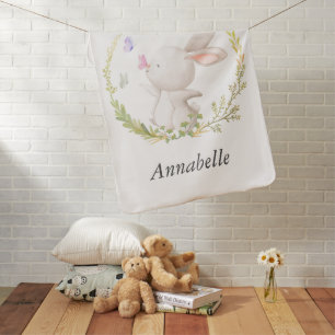 Minimalist Bunny and Butterflies Baby Shower Blanket